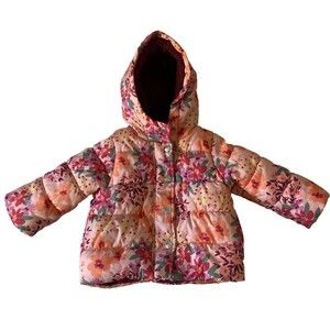Carter’s Toddler Girl’s Berry Floral Fleece Lined Hooded Puffer Jacket Coat 12m